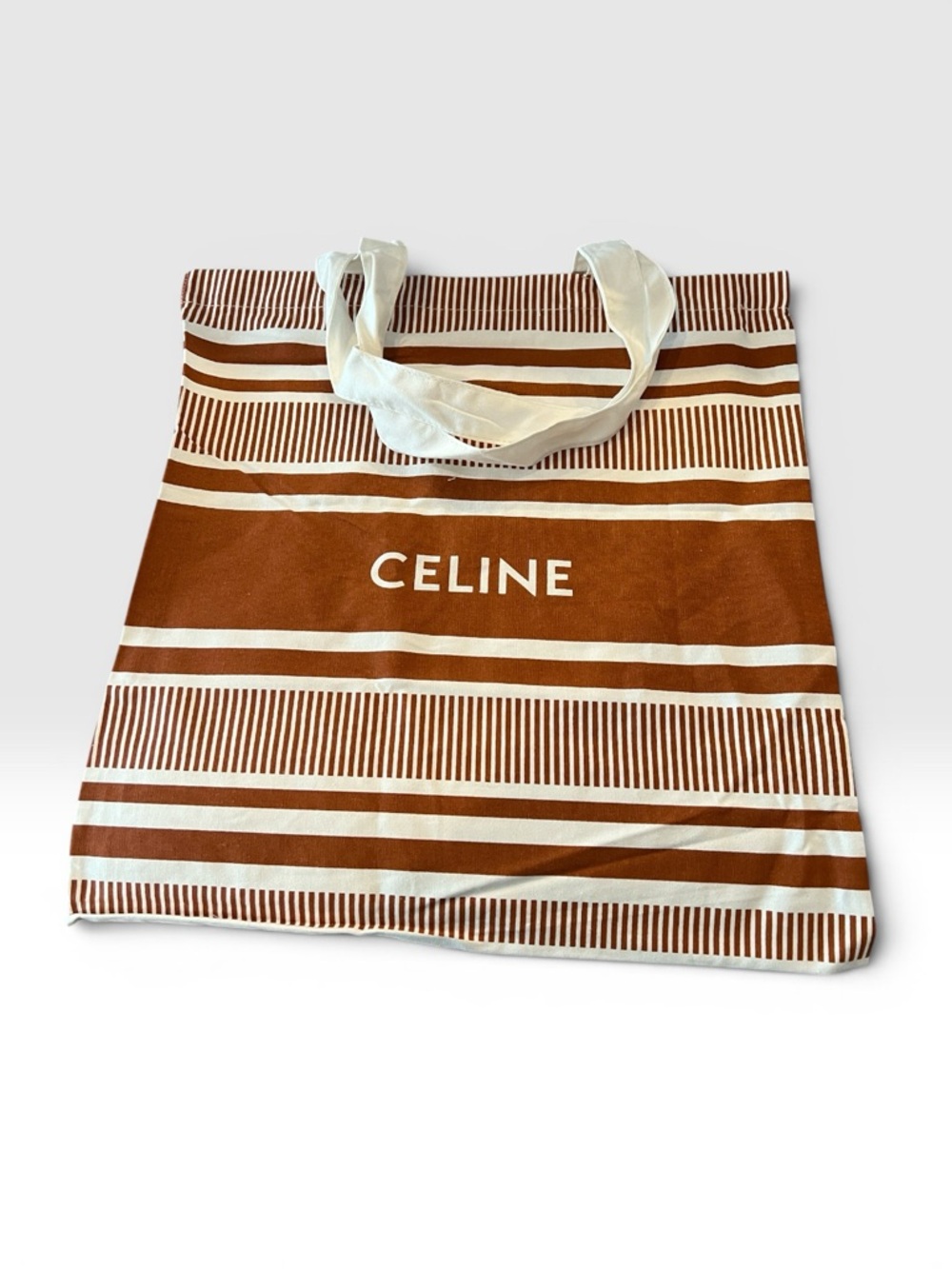 GWP CELINE Brown Cream Striped Tote Bag 18” x 18.75”